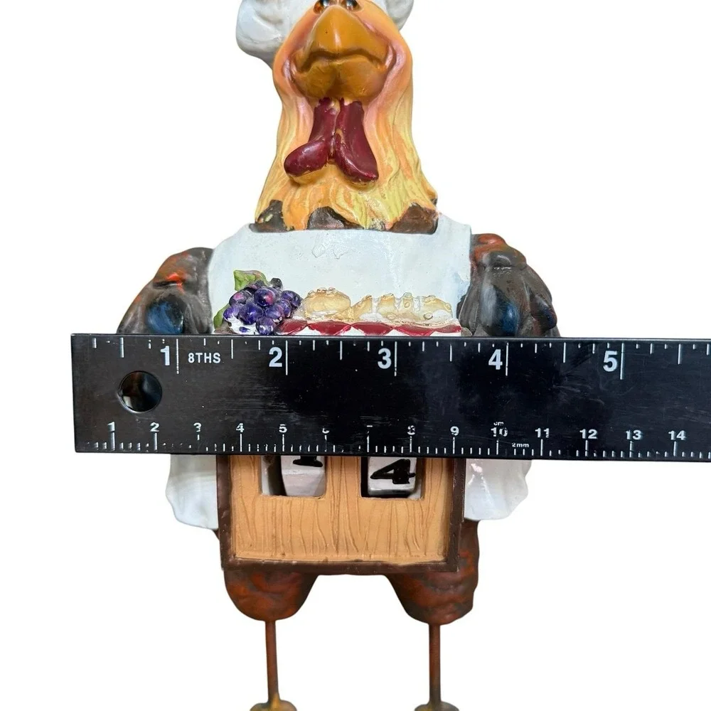 Vintage Rooster Chicken Chef Perpetual Calendar Resin Kitchen Counter Decor 11